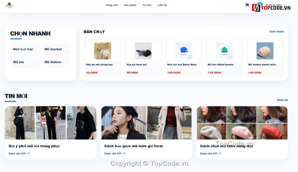 Web thời trang,Website php,Web bán mũ